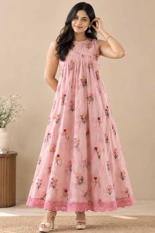 Mul Chanderi Cotton With Embroidery