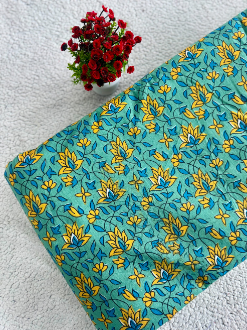 Green-Yellow Floral Print Cotton Fabric – 787ATH-6