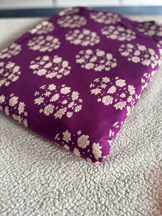 Dark Violet Jaipur Printed Cotton Fabric β White Motif