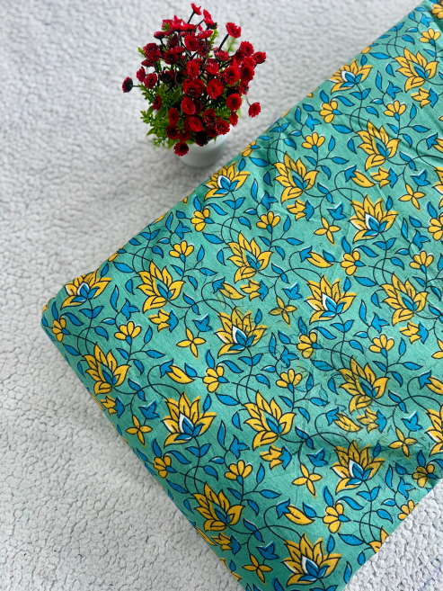Green-Yellow Floral Print Cotton Fabric – 787ATH-6