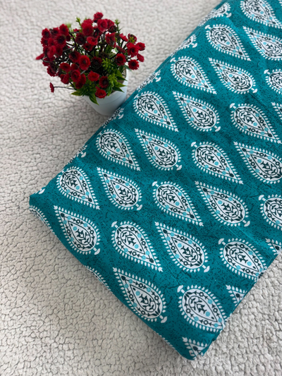 Ajrakh Cotton Fabric – Traditional Big Motif Print | Best for Co-ord Sets