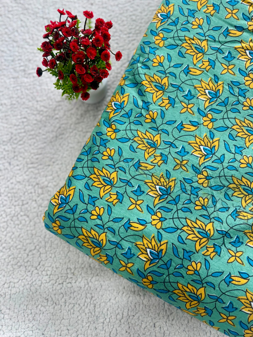 Green-Yellow Floral Print Cotton Fabric – 787ATH-6