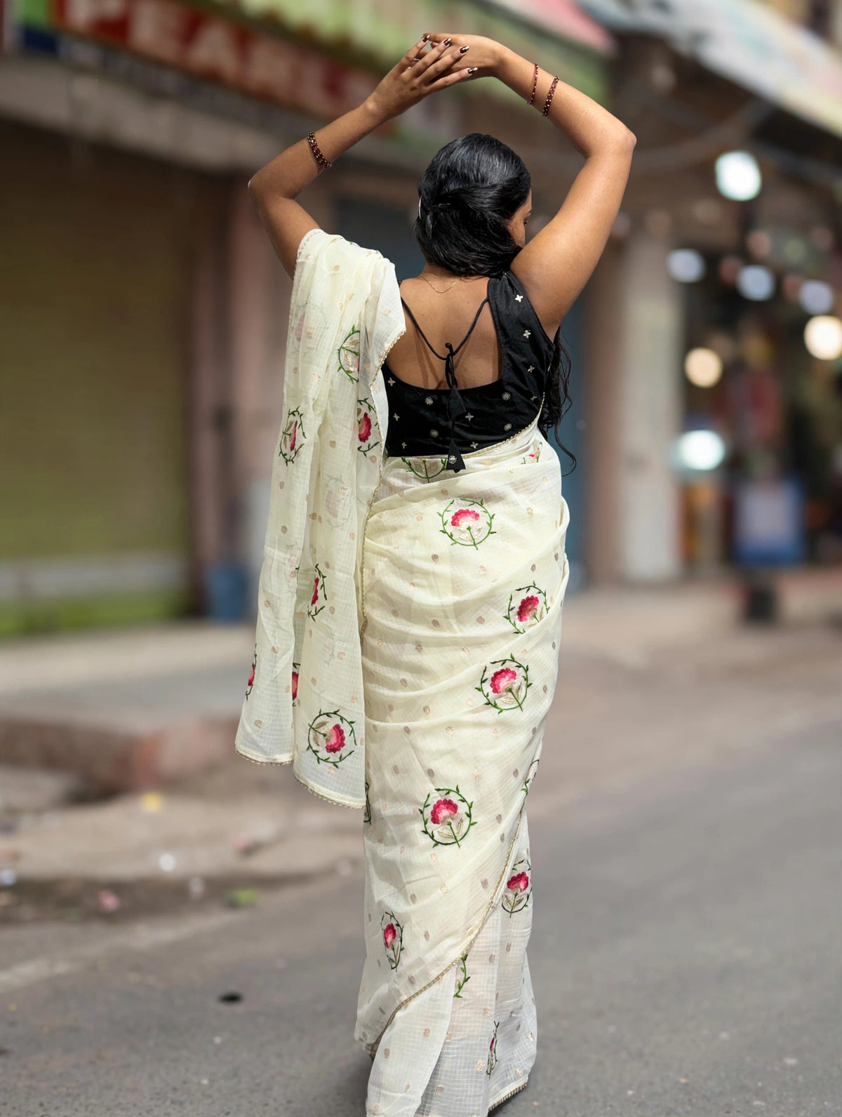 Kota Saree with Woven Buttis & Floral Embroidery