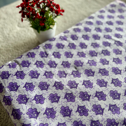 Small Purple Floral Screen Printed Cotton Fabric – Soft & Breathable