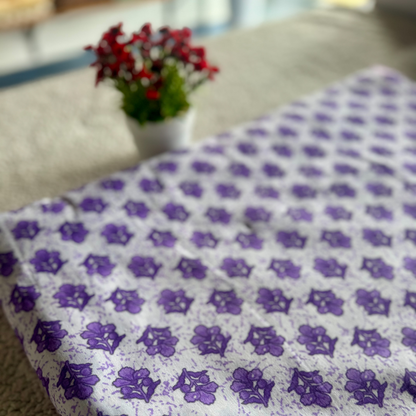 Small Purple Floral Screen Printed Cotton Fabric – Soft & Breathable