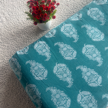 Jaipur Cotton Fabric with White Big Motif – Soft & Bold