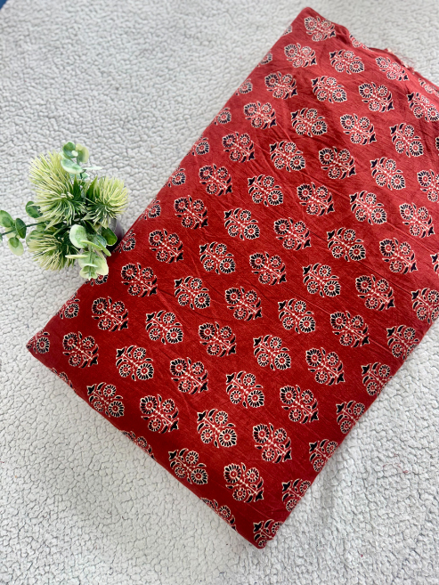 Black & White Traditional Ajrakh Printed Cotton Fabric – Soft & Lightweight