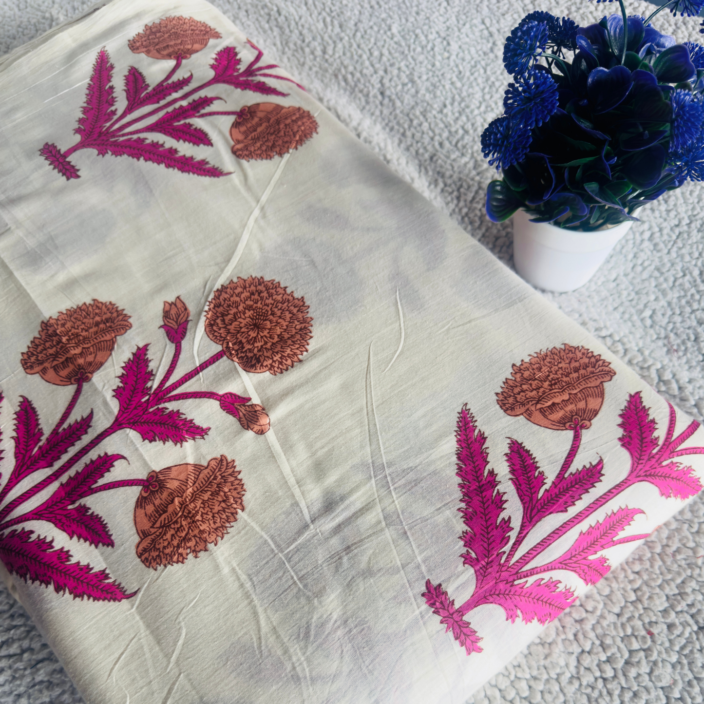 Off-White Mughal Print Jaipur Cotton Fabric – Ideal for Co-ord Sets