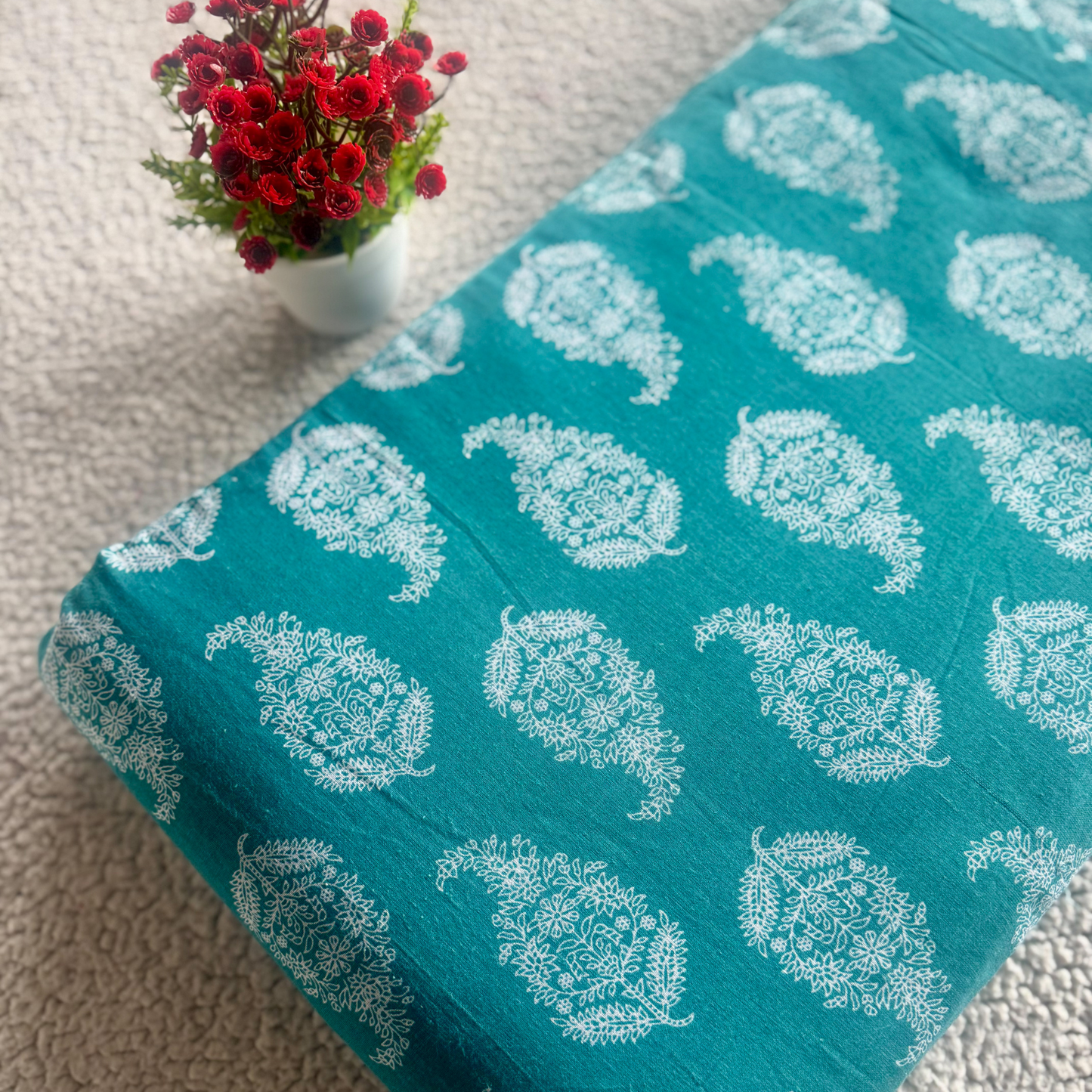 Jaipur Cotton Fabric with White Big Motif – Soft & Bold