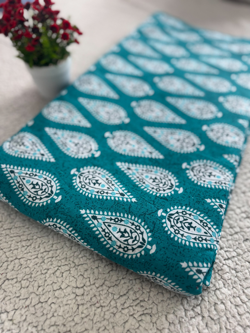 Ajrakh Cotton Fabric – Traditional Big Motif Print | Best for Co-ord Sets