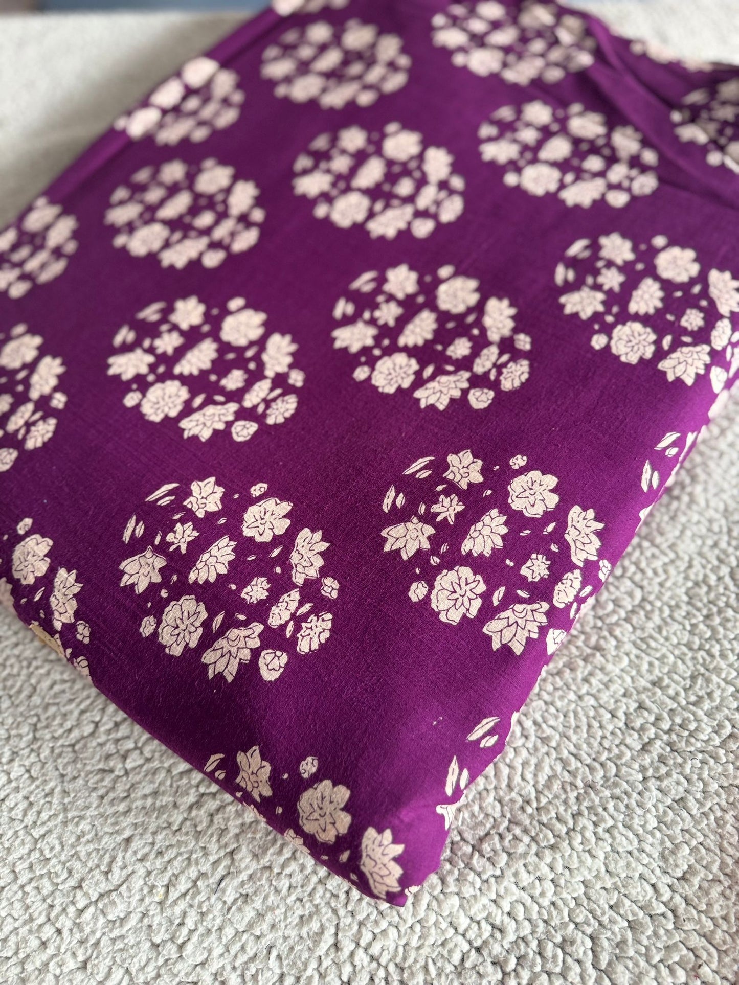 Dark Violet Jaipur Printed Cotton Fabric – White Motif