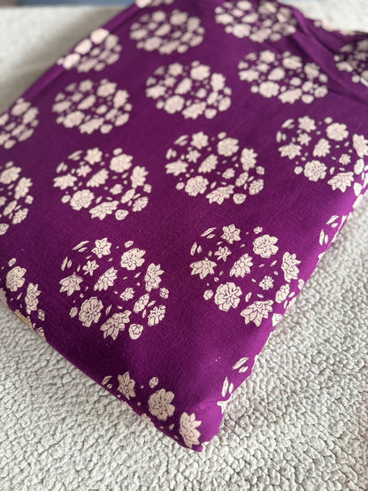 Dark Violet Jaipur Printed Cotton Fabric – White Motif