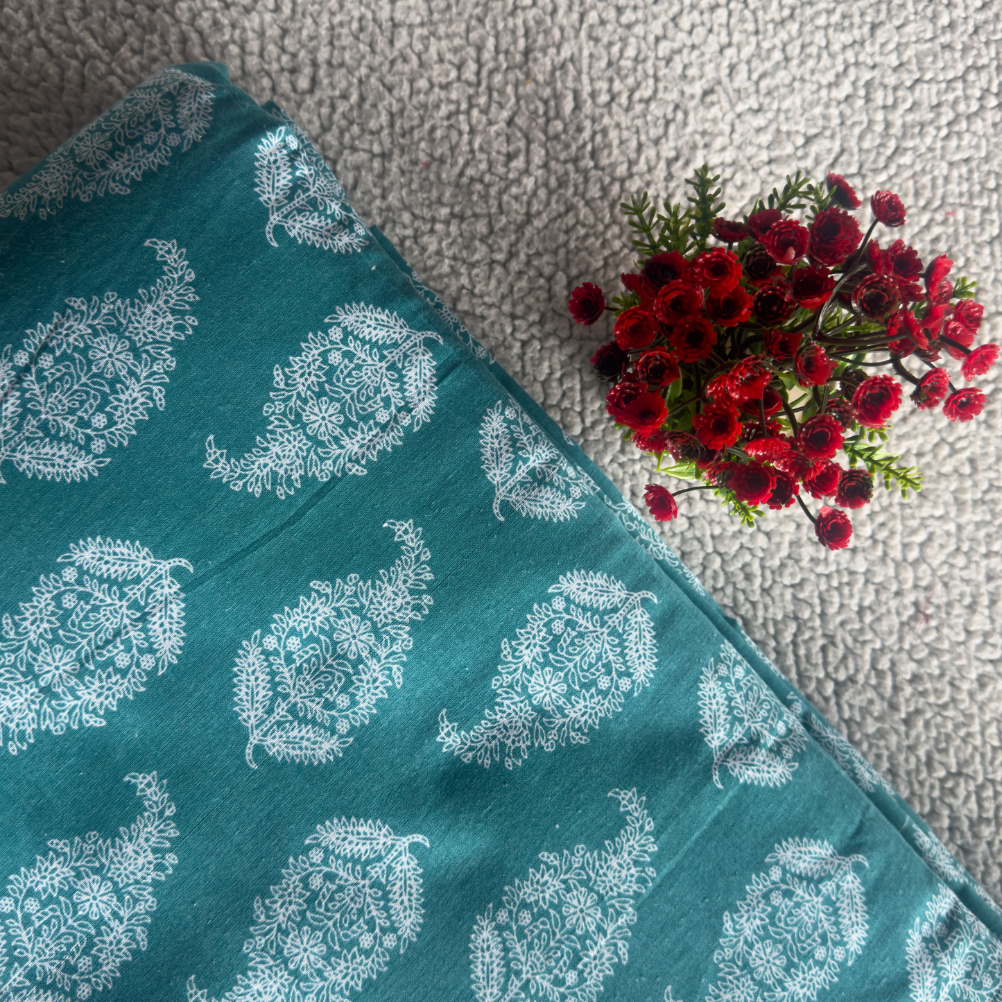 Jaipur Cotton Fabric with White Big Motif – Soft & Bold