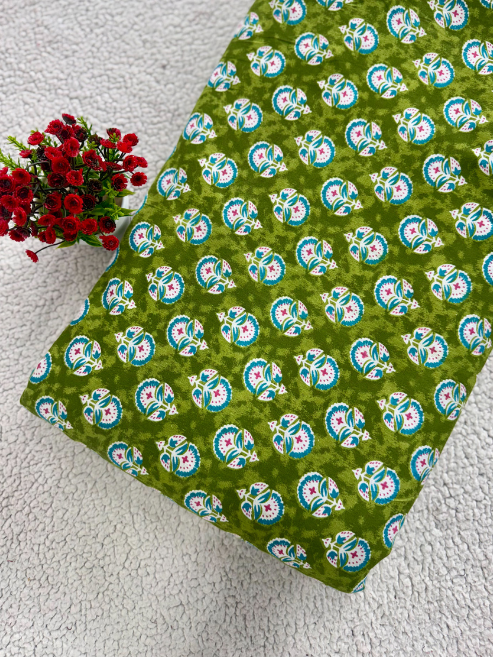 Greenish Screen-Printed Cotton Fabric – 787ATH-23