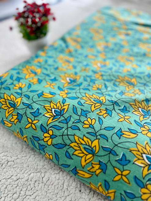 Green-Yellow Floral Print Cotton Fabric – 787ATH-6