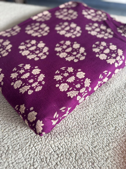 Dark Violet Jaipur Printed Cotton Fabric – White Motif
