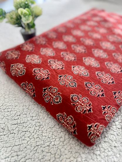 Black & White Traditional Ajrakh Printed Cotton Fabric – Soft & Lightweight