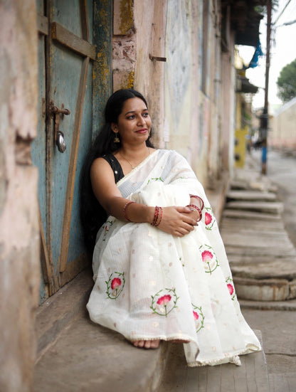 Kota Saree with Woven Buttis & Floral Embroidery