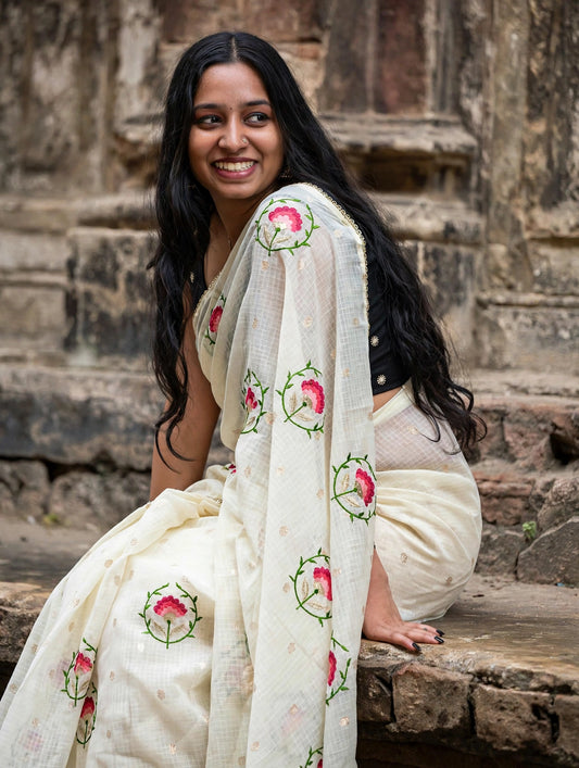 Kota Saree with Woven Buttis & Floral Embroidery