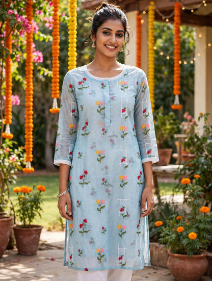 Mul Chanderi Cotton With Embroidery
