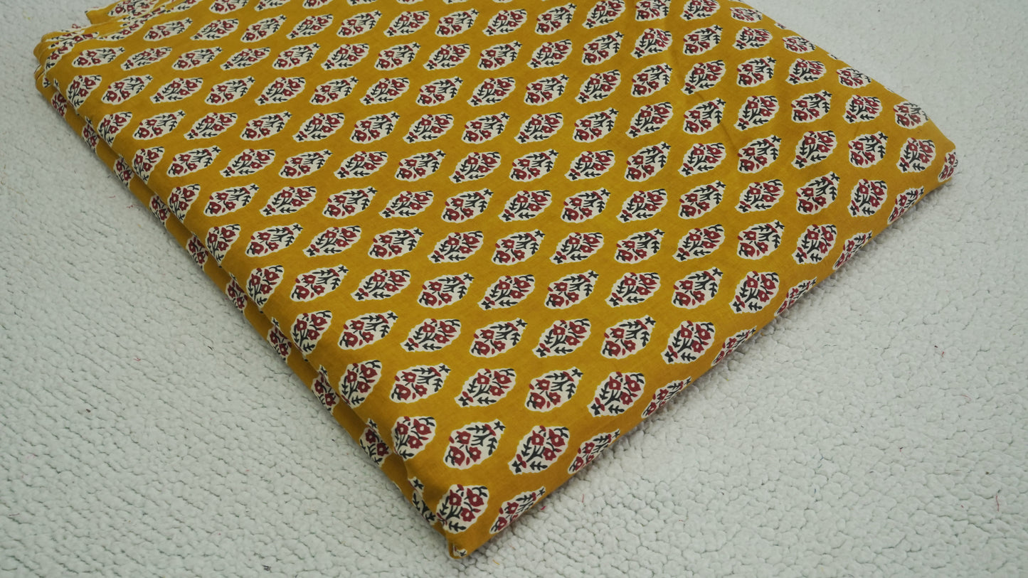 Yellow Jaipur Cotton with Maroon Print – Lightweight & Skin-Friendly