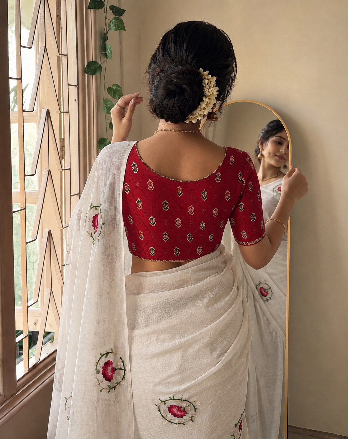 Kota Saree with Woven Buttis & Floral Embroidery