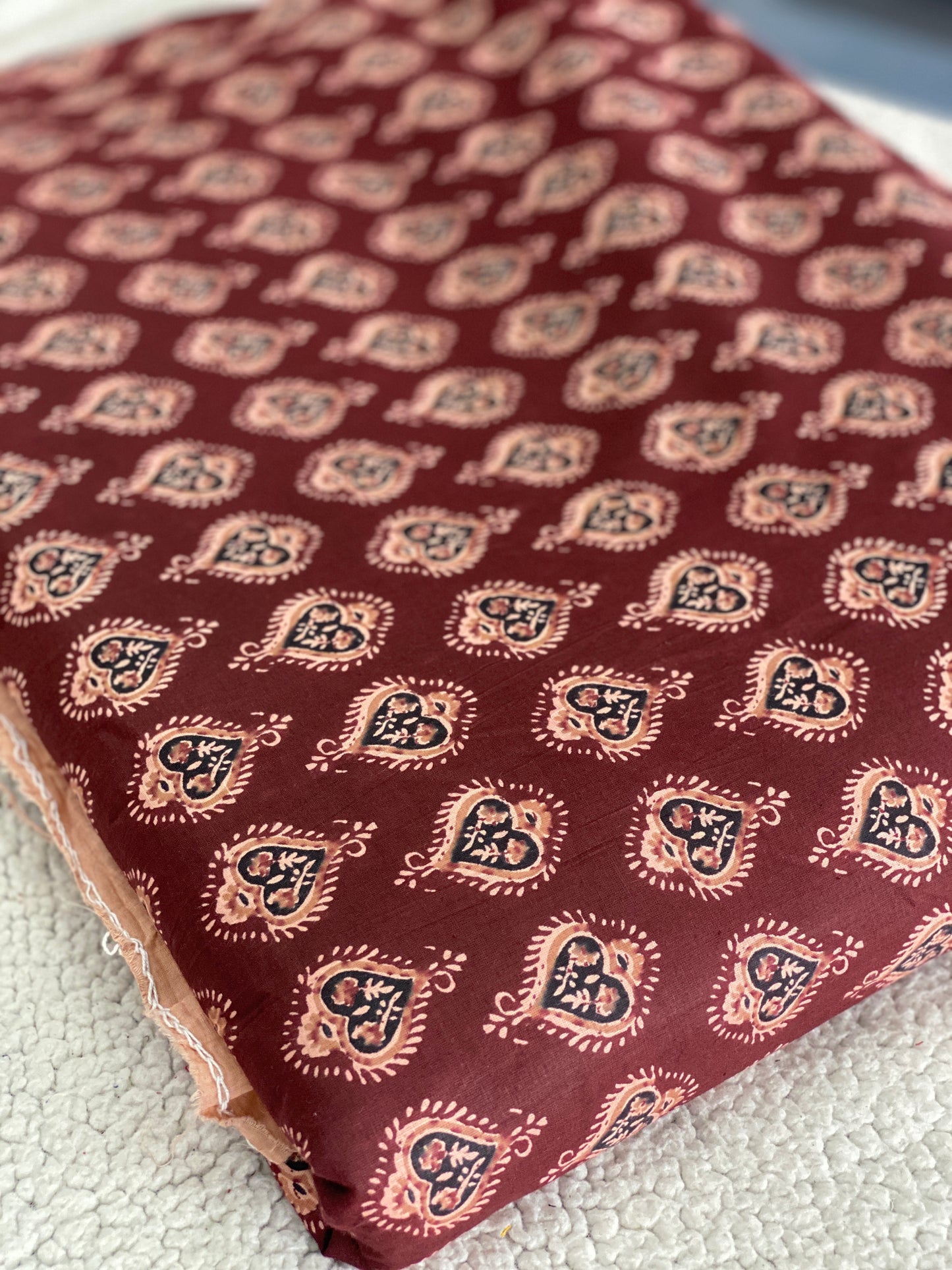 Dark Coffee Brown Cotton Fabric with Screen Print – Soft & Lightweight