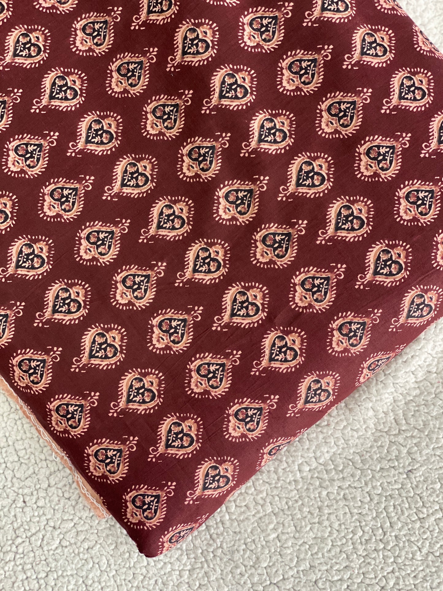 Dark Coffee Brown Cotton Fabric with Screen Print – Soft & Lightweight