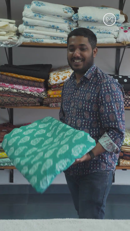 Jaipur Cotton Fabric with White Big Motif – Soft & Bold