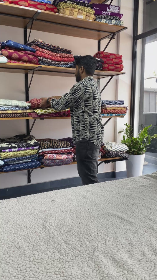 Maroon Kalamkari Printed Cotton Fabric – Light Yellow Prints