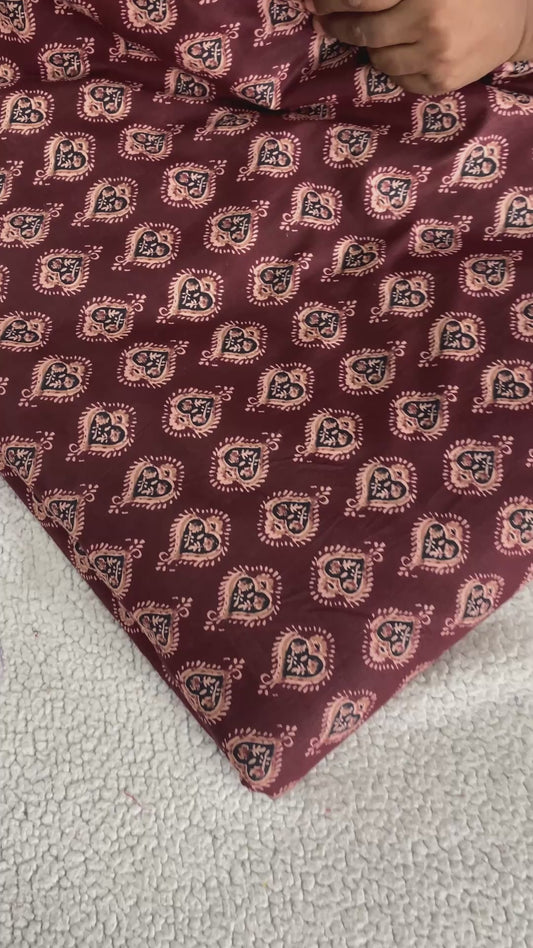 Dark Coffee Brown Cotton Fabric with Screen Print – Soft & Lightweight