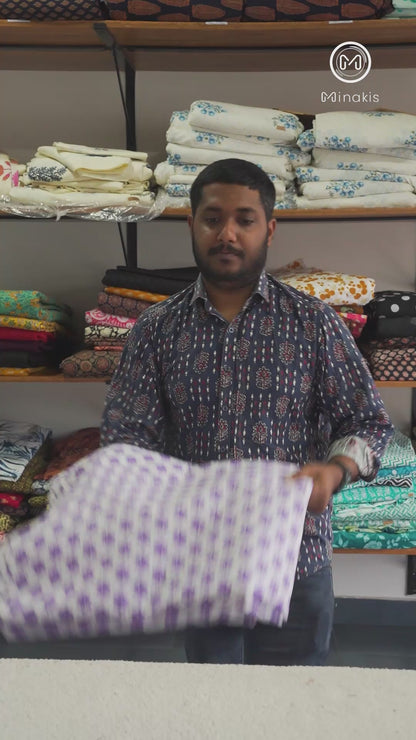 Small Purple Floral Screen Printed Cotton Fabric – Soft & Breathable