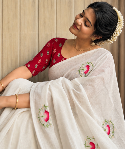 Kota Saree with Woven Buttis & Floral Embroidery