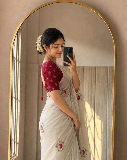 Kota Saree with Woven Buttis & Floral Embroidery